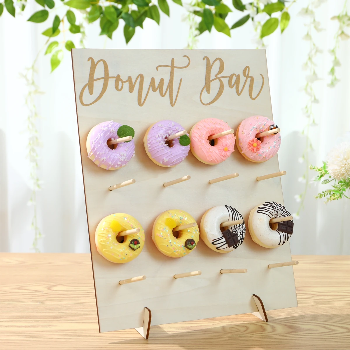 Stojak na pączki na przyjęcia, drewniany stojak na pączki, deska na pączki na przyjęcie, słodkie dekoracje na stół urodzinowy, ślubny.