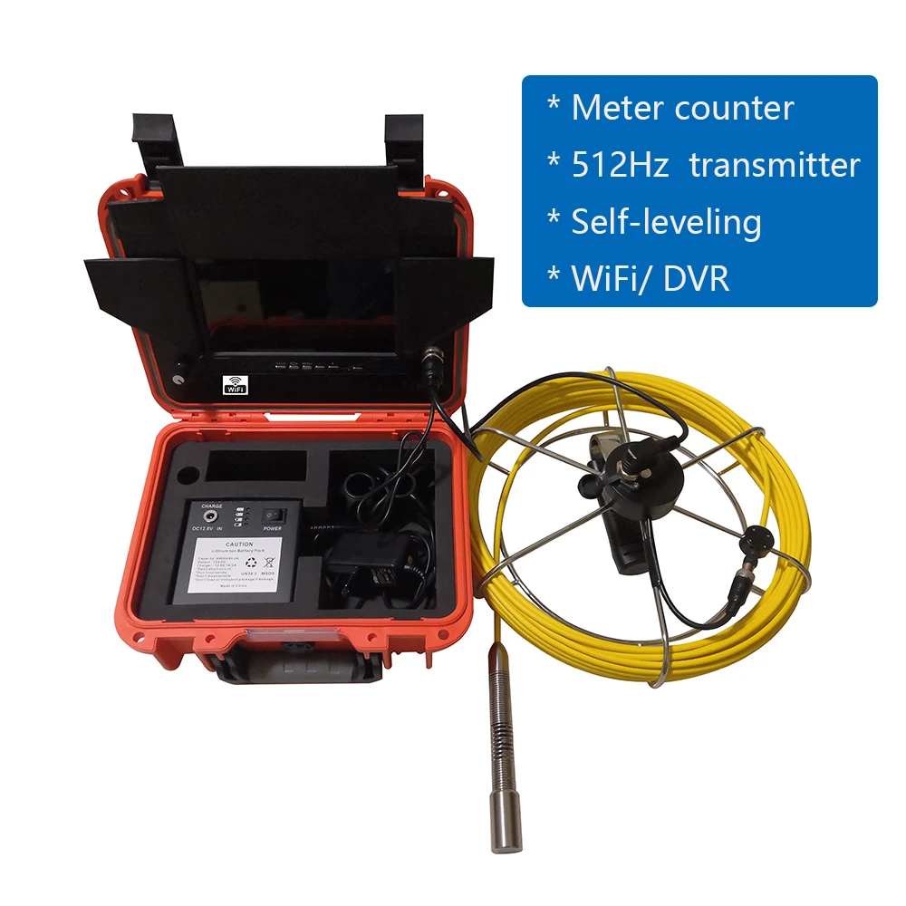 

7"WiFi 512Hz Transmitt Self Leveling Meter Counter Pipe Inspection Drain Sewer Industrial Endoscope Camera IP68 23mm Android/IOS