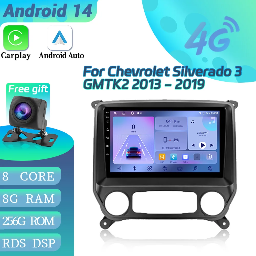 

Android 14 для Chevrolet Silverado 3 GMTK2 2013-2019 Автомагнитола 4G Carplay мультимедийный плеер Bluetooth Интеллектуальный экран системы