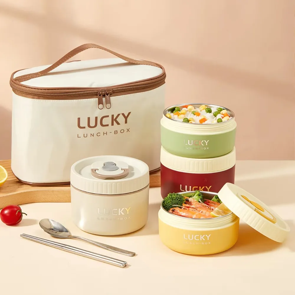 

304 Stainless Steel Thermal Lunch Box Double Layer Leakproof Food Container Microwavble Stackable Soup Bowl Office Worker