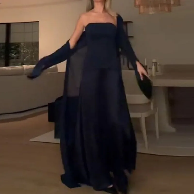 

Temperament Solid Color Slim Fit Women Two Piece Sets Sexy See Through Robe Suits Lapel Collar Shawl Top and Dress Party Outfit