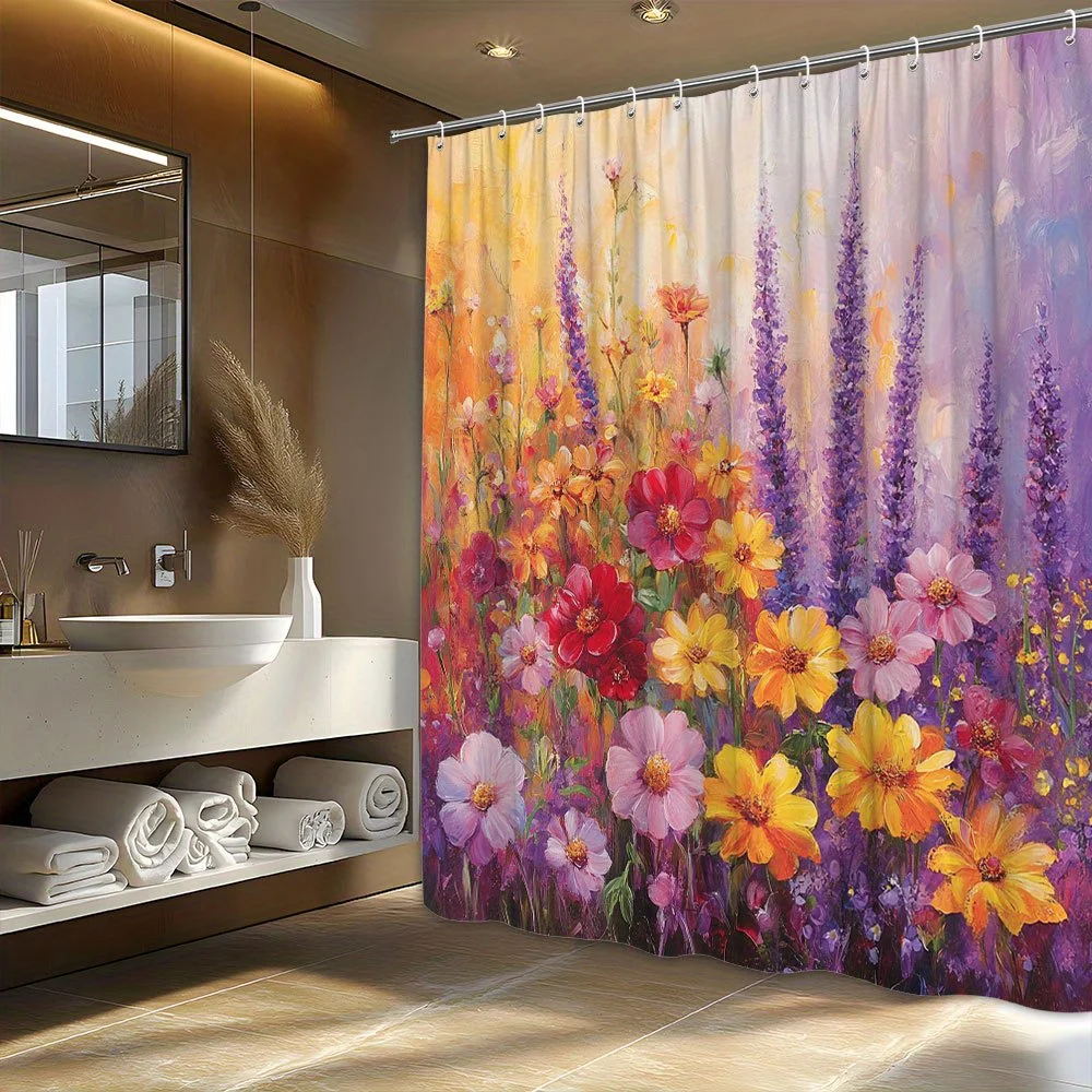 A Blooming Masterpiece Shower Curtain: Transform Your Bathroom into a Vibrant Gallery with This Stunning Design Featuring