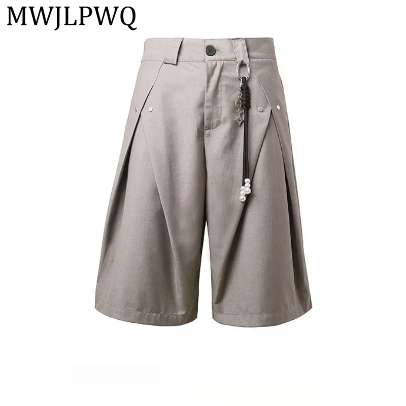 

MWJLPWQ Black Bead Chain Decor Wide Leg Jorts Men Fi Lux Rivet Detail Loose Capri Shorts Gothic Streetwear Casual Bottoms 15767