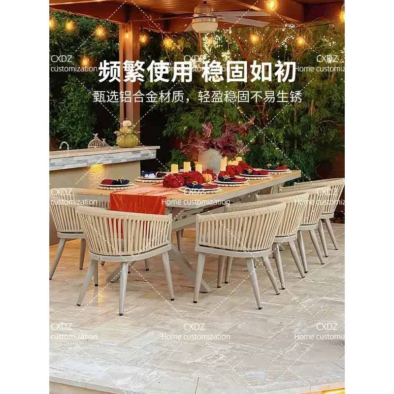Outdoor Telescopic Table and Chairs Set Plastic Wood Dining Furniture for Garden Courtyard Villa Hotel Balcony Leisure Use