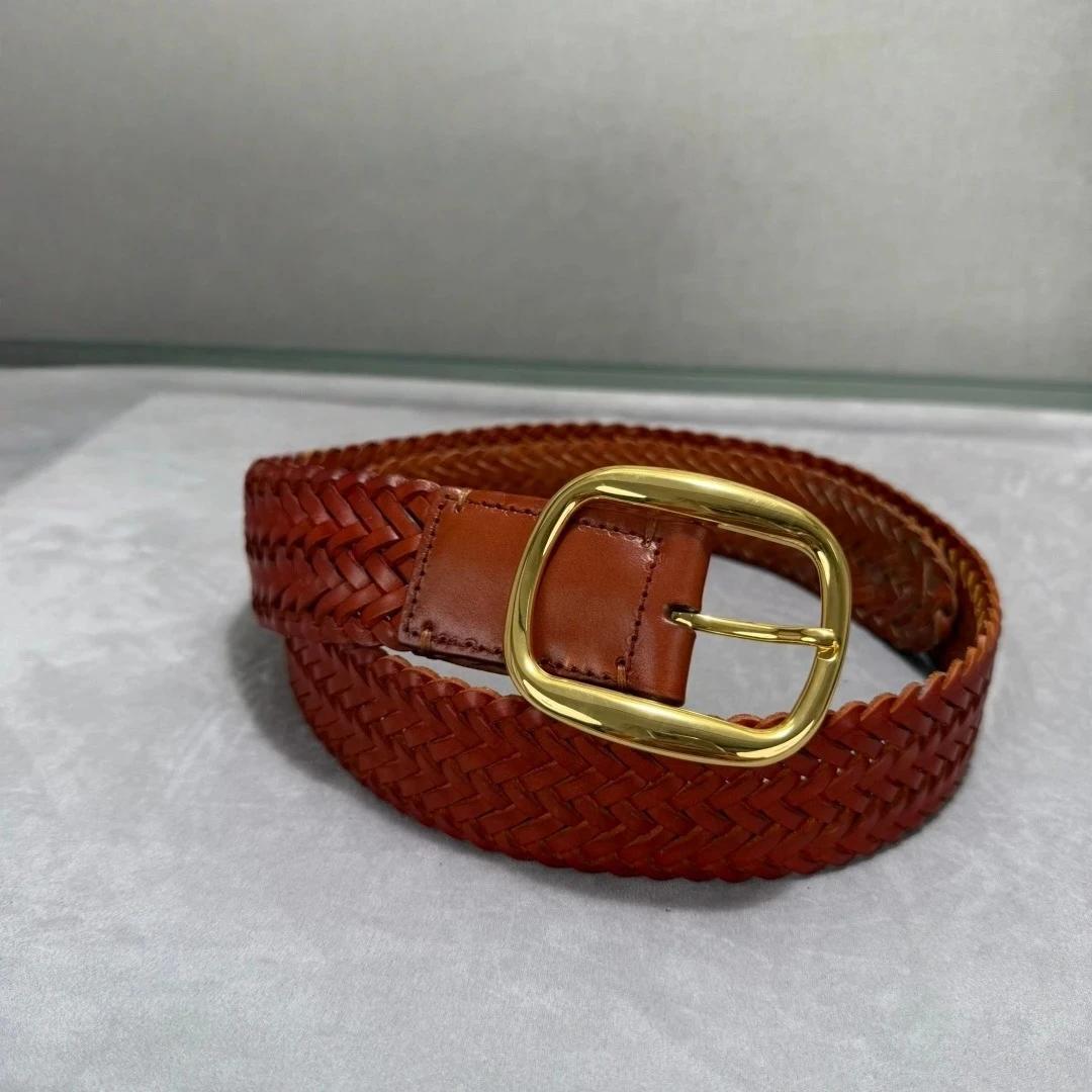 

Luxury Brand Handmade Men's Belt Top Grain Leather Belt Holiday Gifts 38mm Woven Leather Casual Formal Versatile Metal Buckle