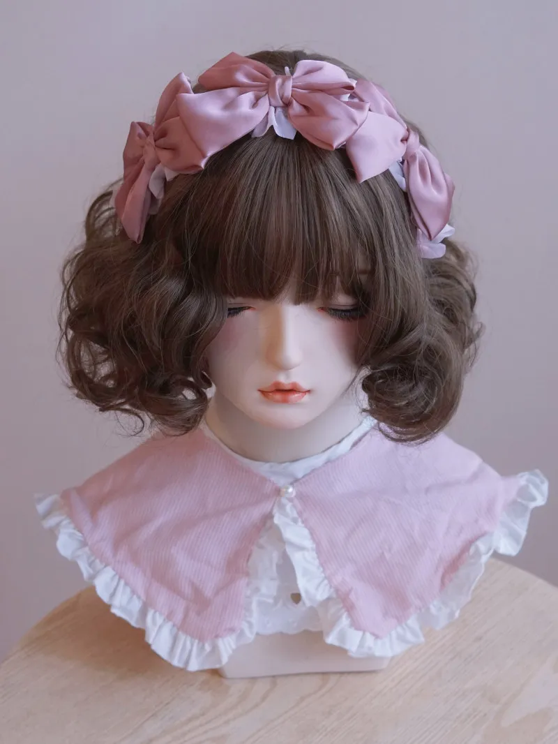 Honshou Original Handmade Ruffle Edge Satin Bow Headband Headband Pink Japanese Lolita Hair Accessories Women