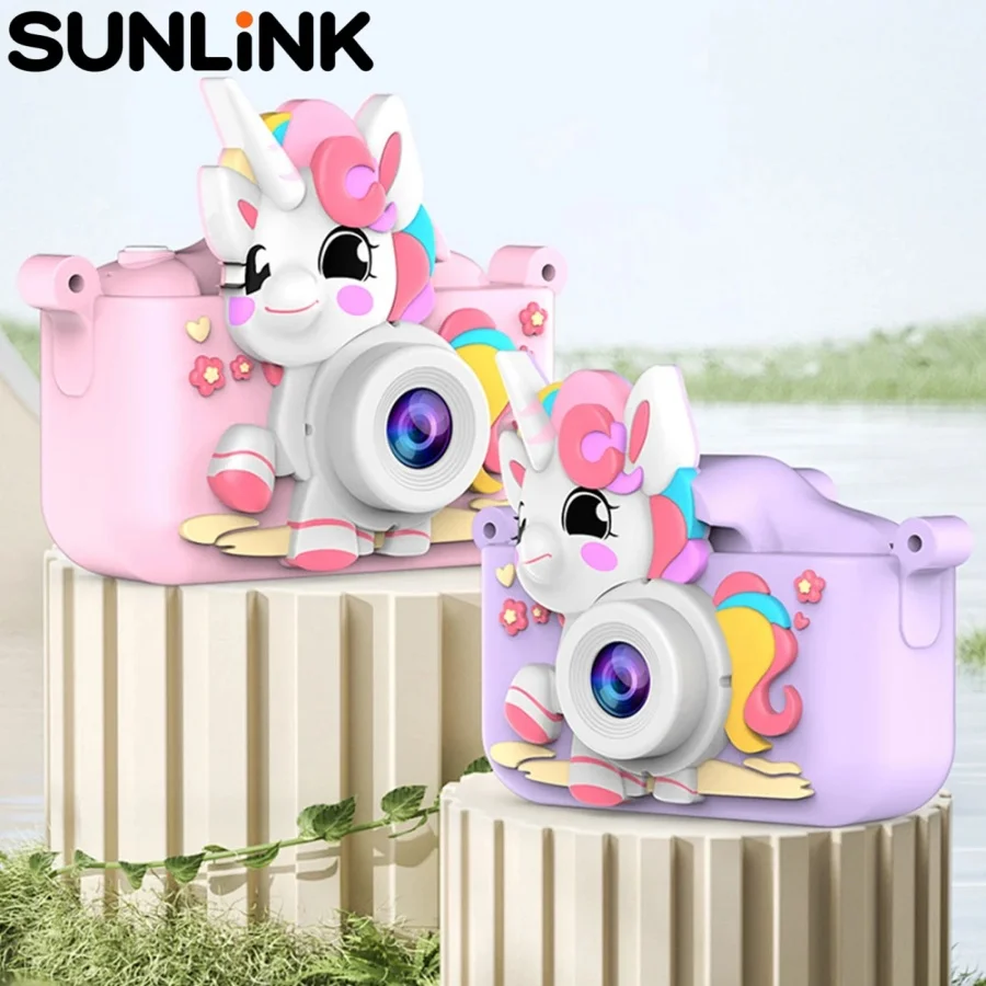 1pc children's digital camera HD dual mini camera toy cartoon unicorn holiday gift eye protection game console