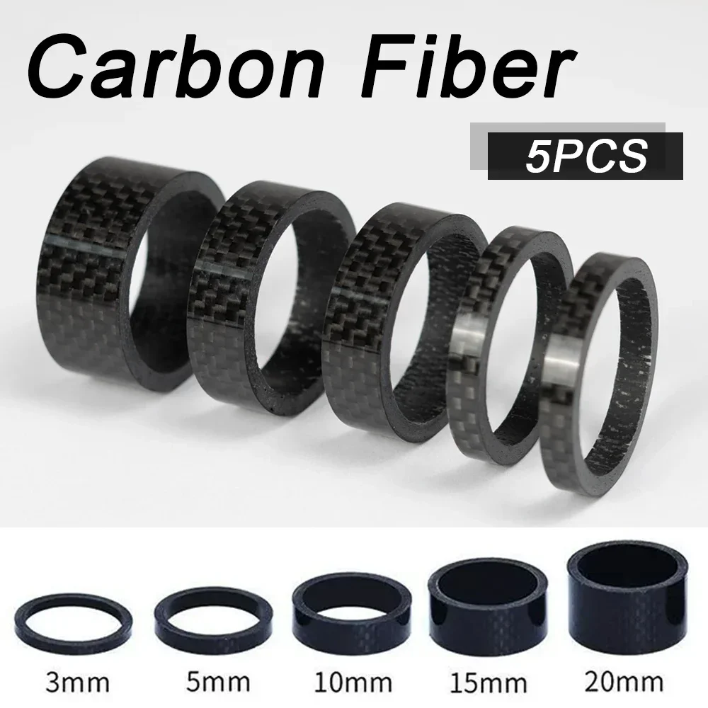 5PCS Bicycle Carbon Fiber Spacer 3/5/10/15/20mm MTB Headset Washer 28.6mm Fork Tube Spacer Mountain Bike Accessories