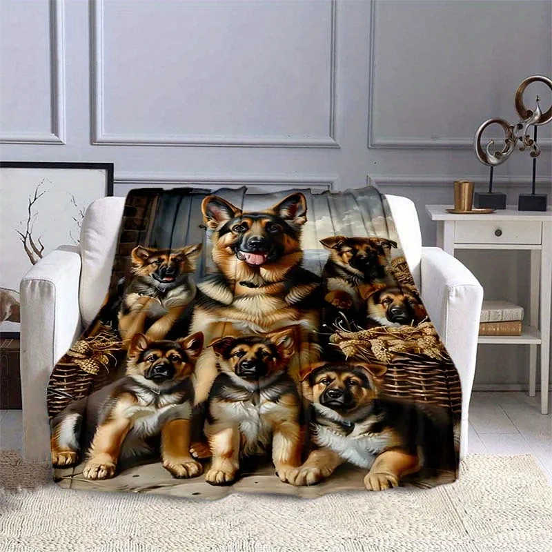 Customize Cozy German Shepherd Dog Print Flannel Blanket - Soft Throw for Home, Office, or Bedroom - Warm Winter Blanket with Re