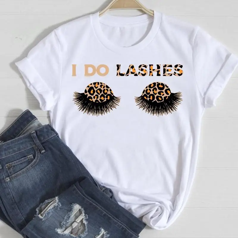 Summer Lip Eyelashes Half Sleeve Letters A Round Neck Loose T-shirt Woman Tops  Oversized T Shirt