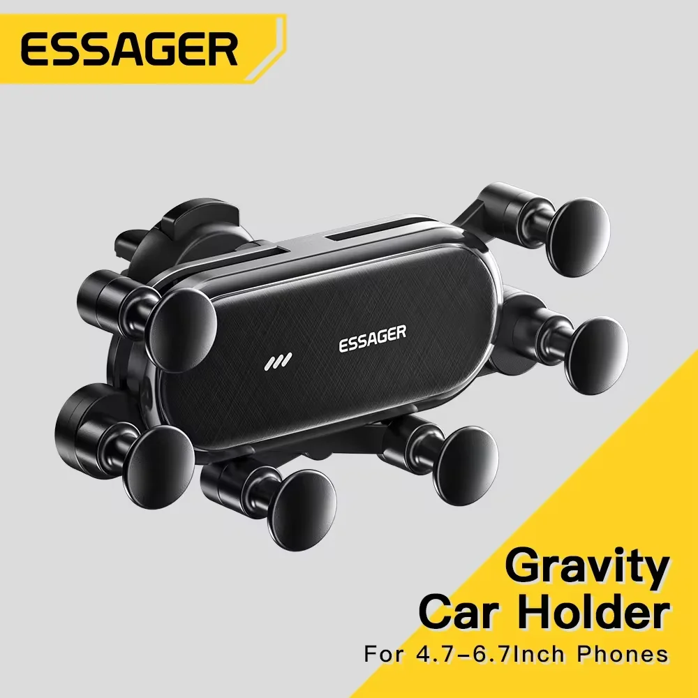 תושבת טלפון לרכב Essager Gravity עם קליפס למזגן, תמיכה ב-GPS ובסמארטפון ל-iPhone 13 12 Pro Max, Xiaomi, Huawei ו-Samsung