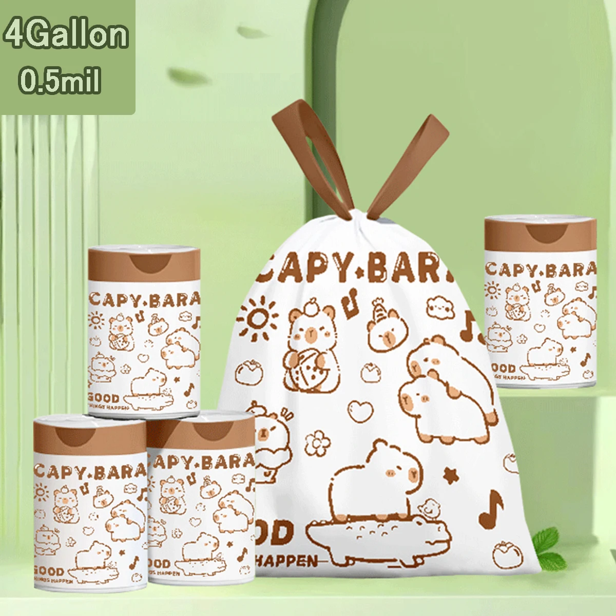 40Pcs 4Gallon/15-20L Trash bags Printed Tear-Free Drawstring Trash Bags Disposable Garbage Bags for Home Office