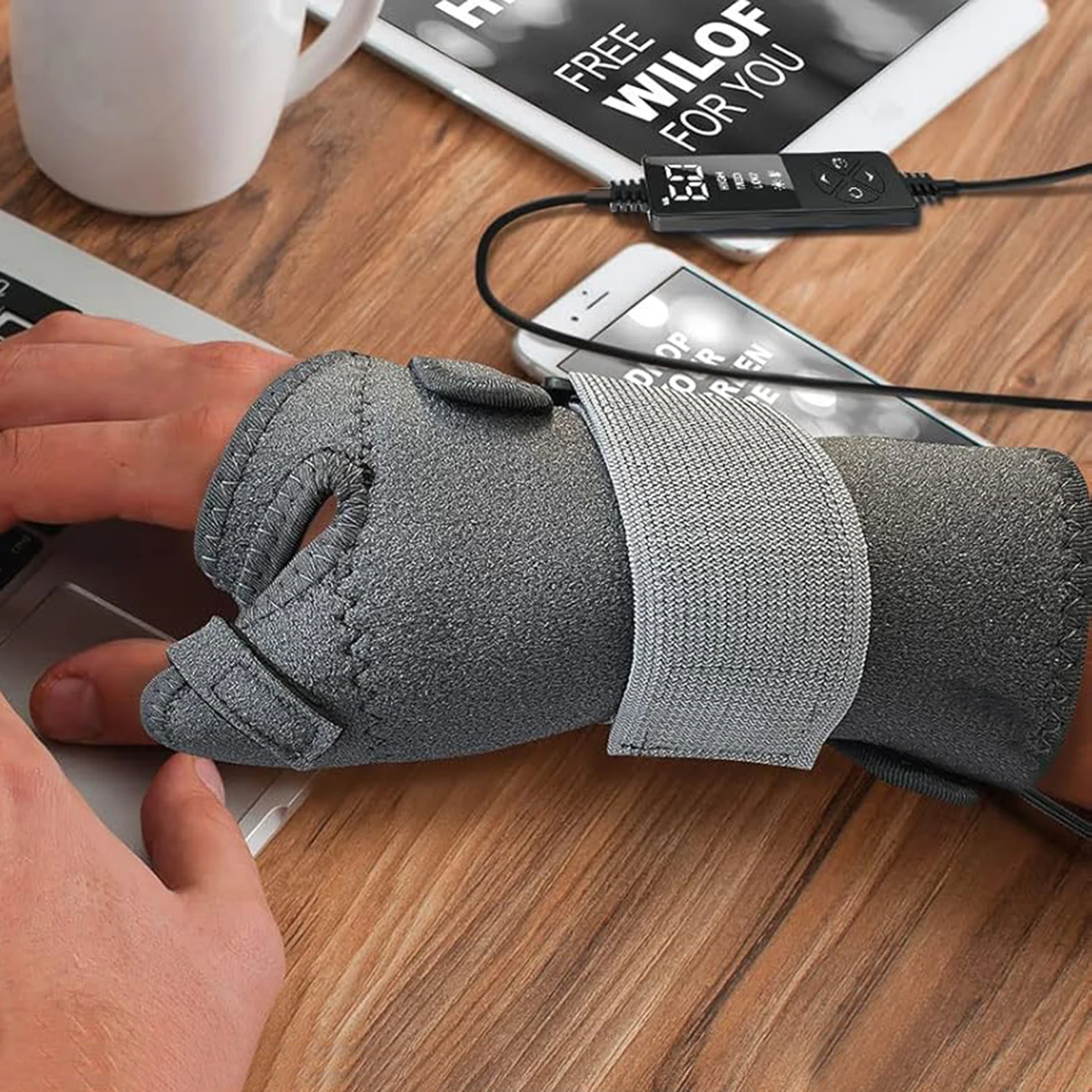 USB Electric Thumb Wrist Guard 3-Temperature Control Crystal Velvet Warm Wrist Protect for Tendonitis Adjustable Support Brace