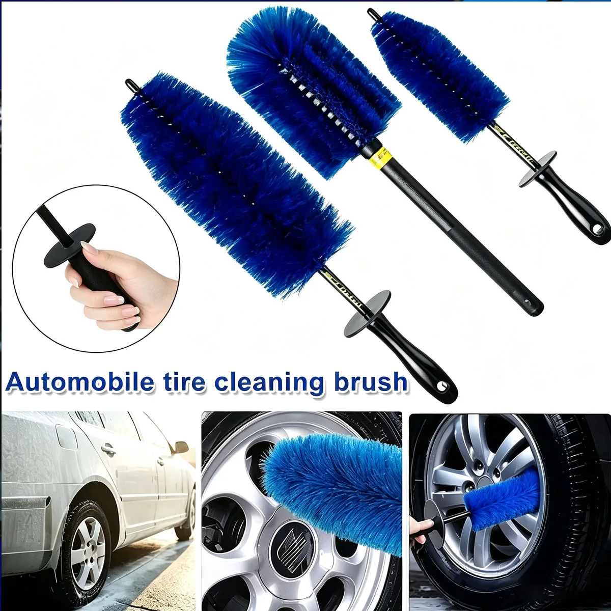 Car Tire Cleaning Brush Long Handle, Soft Nylon Bristle Rim Hub Detailing Wash Tool for Wheel Care