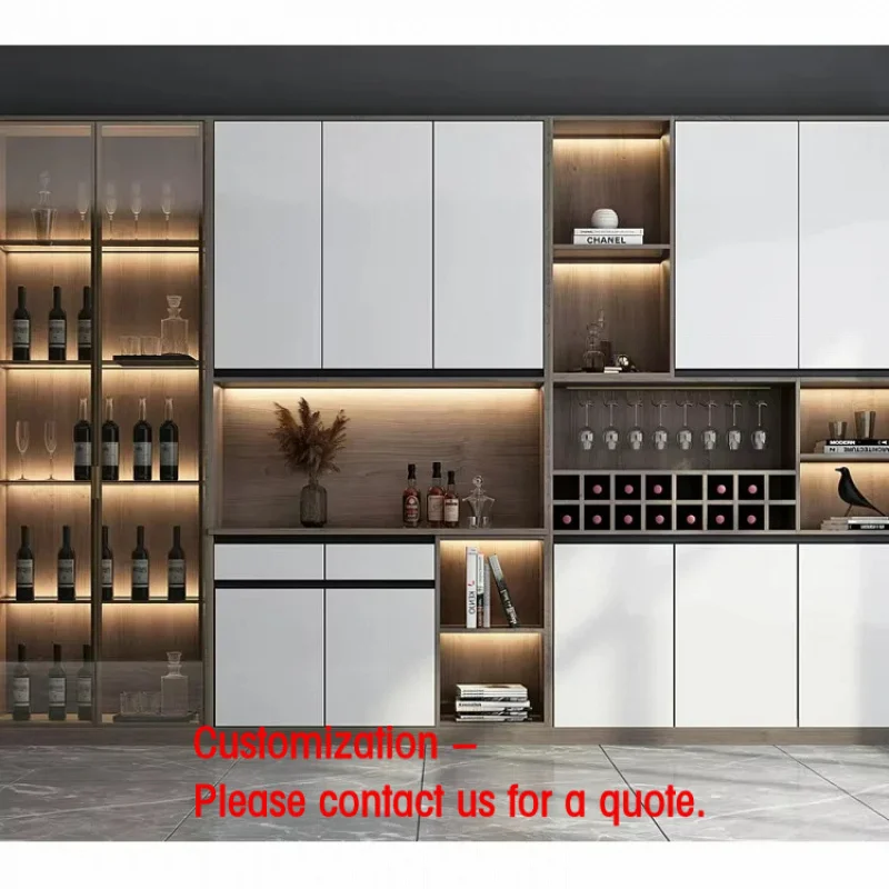custom.Eco-Friendly Modern Home Furniture Cooling Wine Cabinet Oak Light Bar Panel Stainless Steel Wooden Wine Rack Display Beve