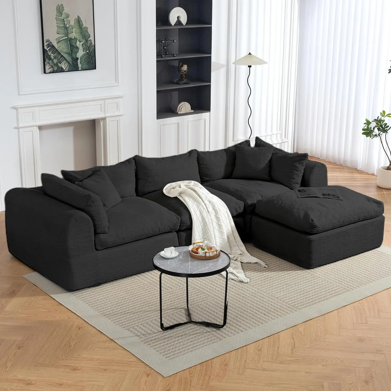 

Модульный секционный диван с глубоким сиденьем и оттоманкой для гостиной и спальни, без сборки, на заказ