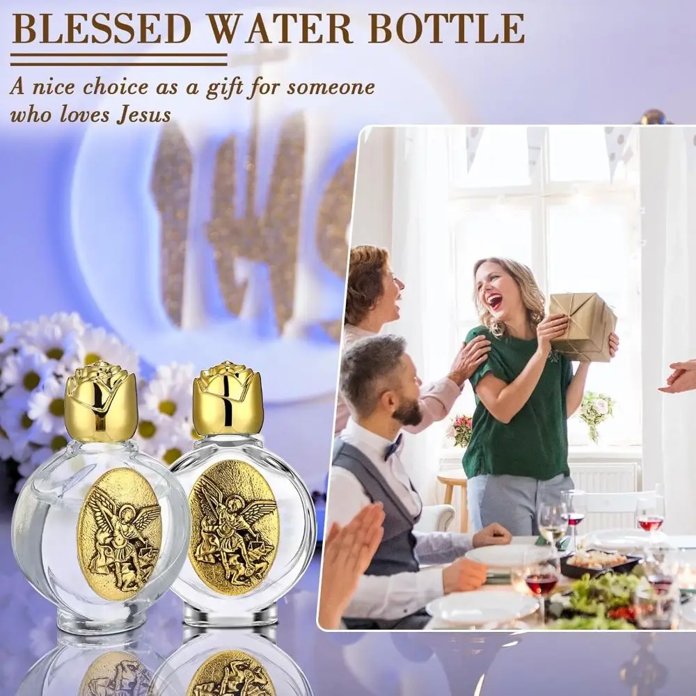 Bouteilles d'eau bénite catholique de 0,5 Floz, représentation de Communion, bouteilles d'eau bénie en or avec bouchon tonifié, Notre-Dame de Guadalupe