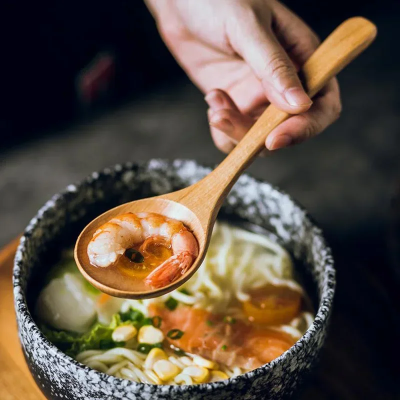 Wooden Spoon Cute Bamboo Kid Children Milk Honey Soup Coffee Spoon Solid Wood Tableware Kitchen Cooking Utensil Accessories Sets