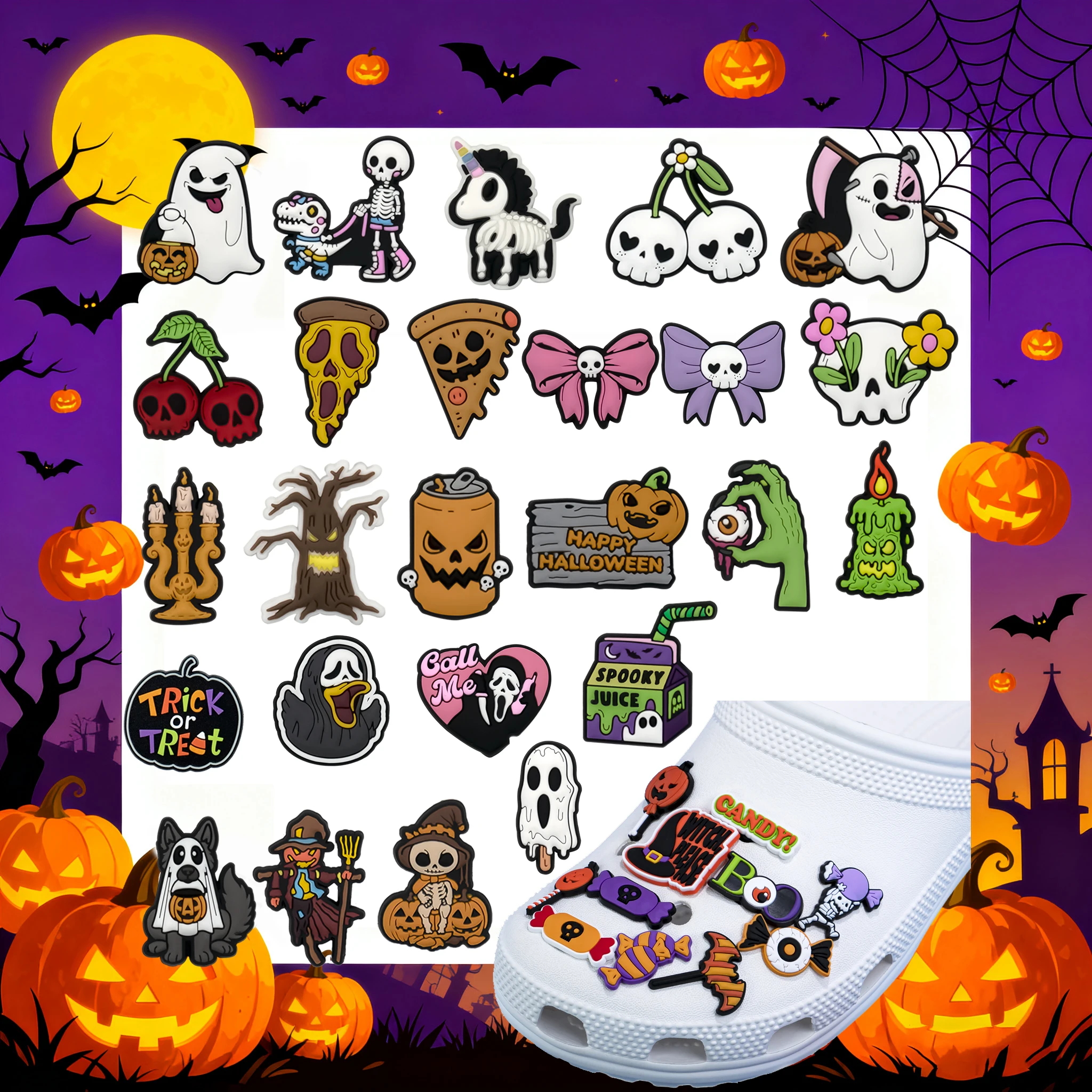 1/25PCS Halloween Style Shoe Charms Accessories Funny Pumpkin Skeleton Cherry Unicorn All Saints' Day Shoe Decorations Gifts