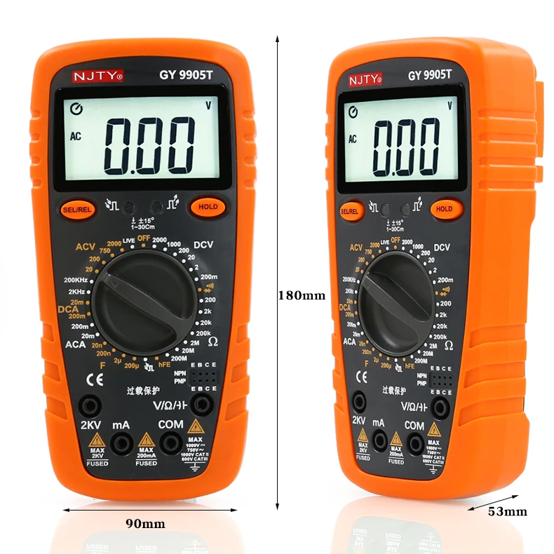 Imagem -02 - Multímetro Digital Medir até 2000v Tensão ac e dc Adequado para Testar Alta Tensão Tensões de até 2kv Njty-gy9905t