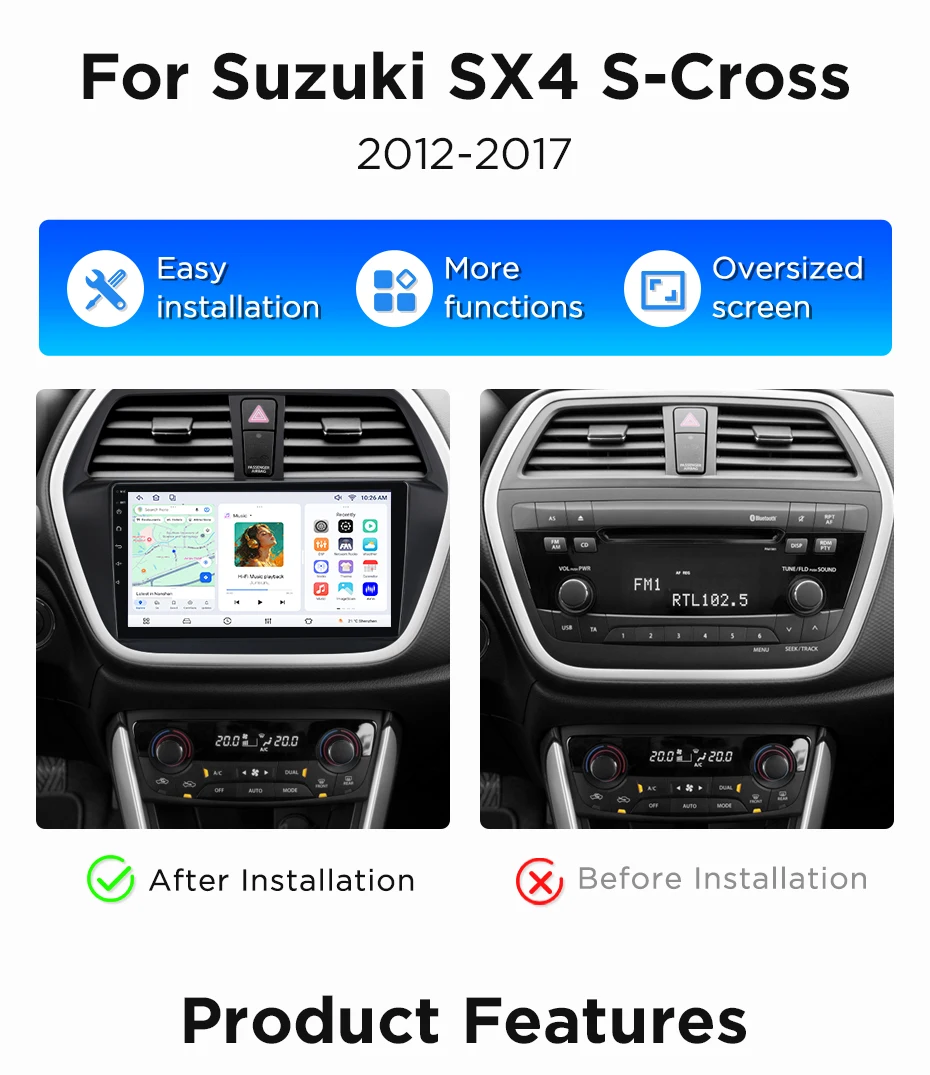 Junsun Wireless CarPlay Android Auto Autoradio für Suzuki SX4 S-Cross 2012-2017 Auto-Intelligentes System DSP SWC RDS GPS FM BT – Detail 3