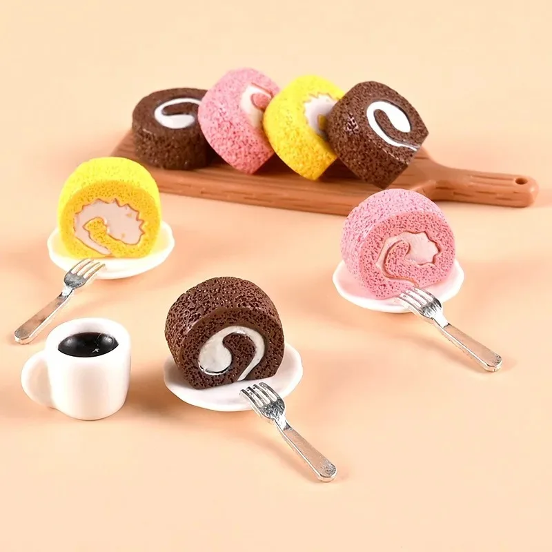10 Peças de Resina 3D: Conjunto de Comida Simulada de Bolo Suíço, Miniaturas com Aparência Comestível para Casa de Bonecas, Brincadeiras de Faz de Conta, Decoração de Cenários Pequenos e Enfeites
