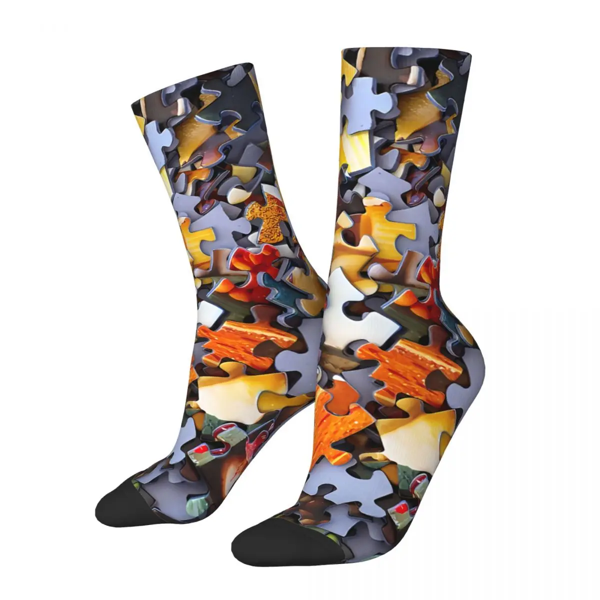 

Happy Men's Socks Classic Jigsaw Retro Harajuku Jigsaw Puzzle Street Style Novelty Pattern Crew Crazy Sock Gift Printed