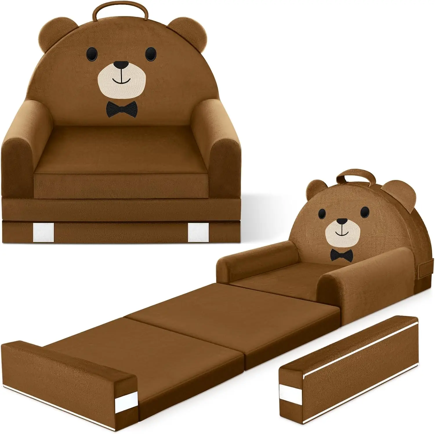 

Kids Sofa Bed with Removable Washable Cover, Foldable Chair for Playtime, Naps & Travel - Soft Brown Bear Design