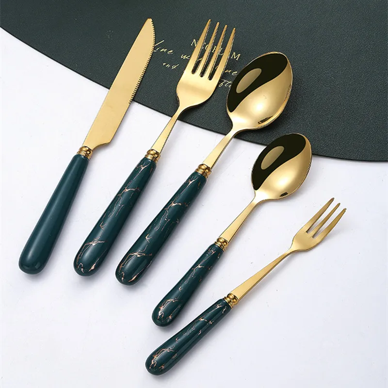 Kitchen Stainless Steel Tableware Ceramic Handle Cutlery Western Light Luxury Steak Knife Fork Spoon Teaspoon  Flatware Set