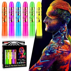 Halloween Glow in The Black Light Face Paint 6/12pcs UV Neon Glow Fluorescent Body Paint Crayons for Club Makeup Xmas Glow Party