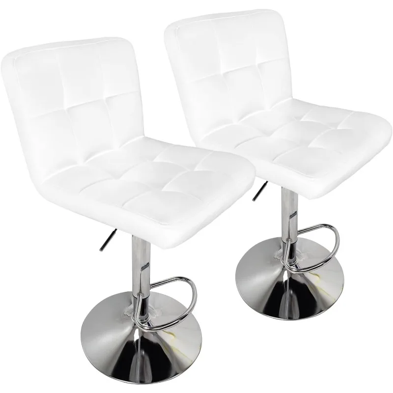 

Extra Large Faux Leather Barstools Set of 2-Modern Adjustable Counter Height Armless Chairs-Large Seat& Larger Base,Swivel Stool