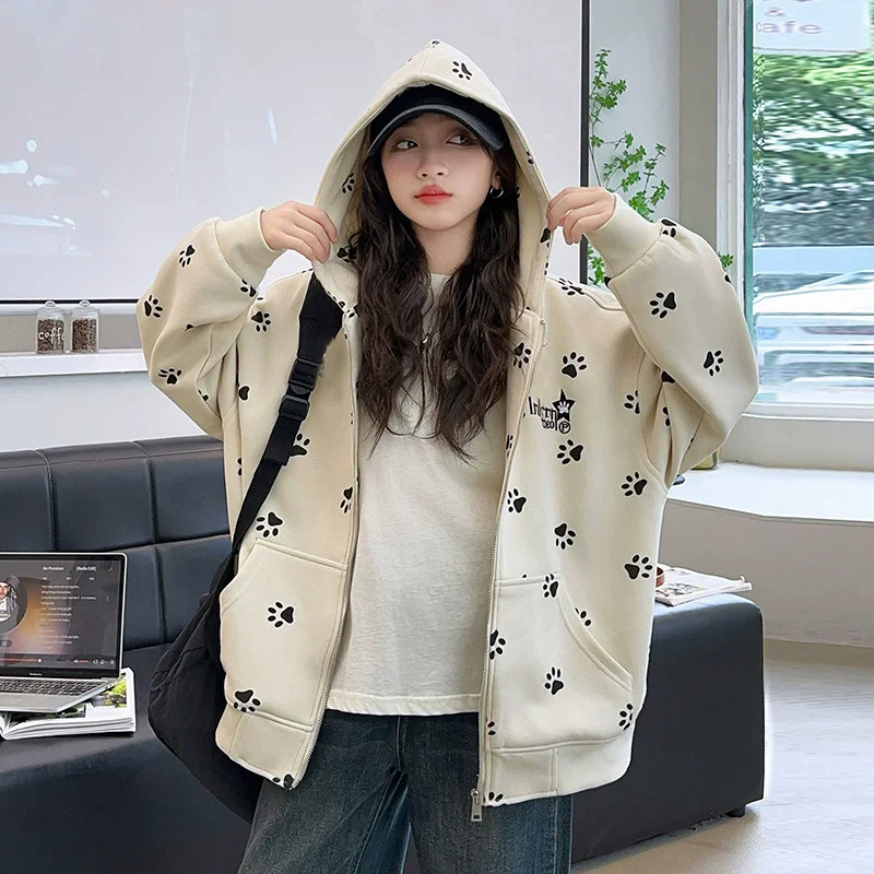 Spring Autumn Girls Printed Zip Sweatshirt Jackets School Kids Track Hoodie Coat Children Outfit Tops Workout Jumper 5-16 Years