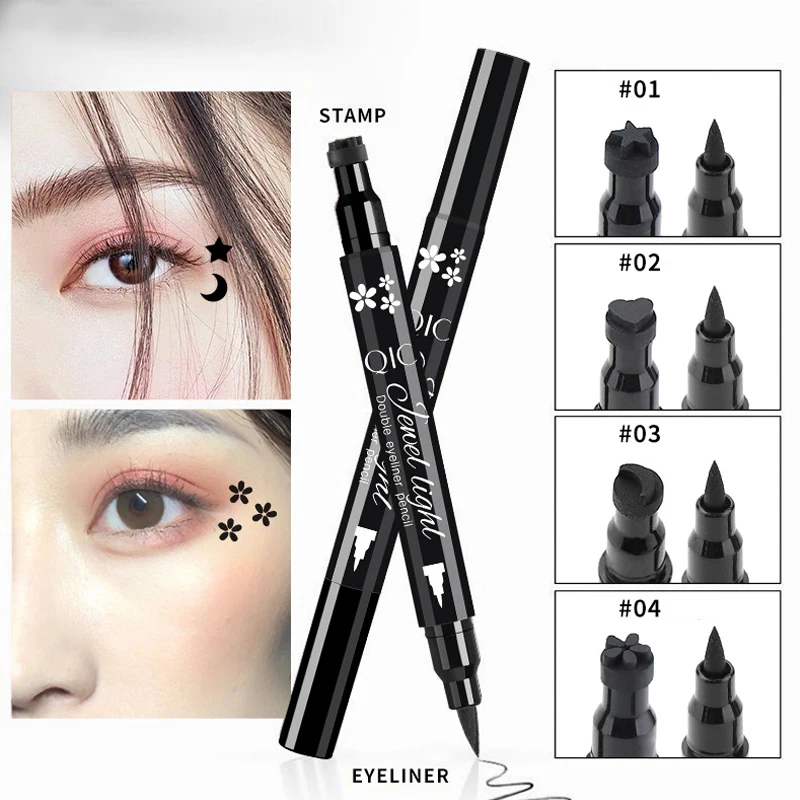 Double Head Triangle Star Heart Smile Liquid Eyeliner Pen Black Red Stamp Makeup Seal Eyeliner Pencil Waterproof Cosmetic