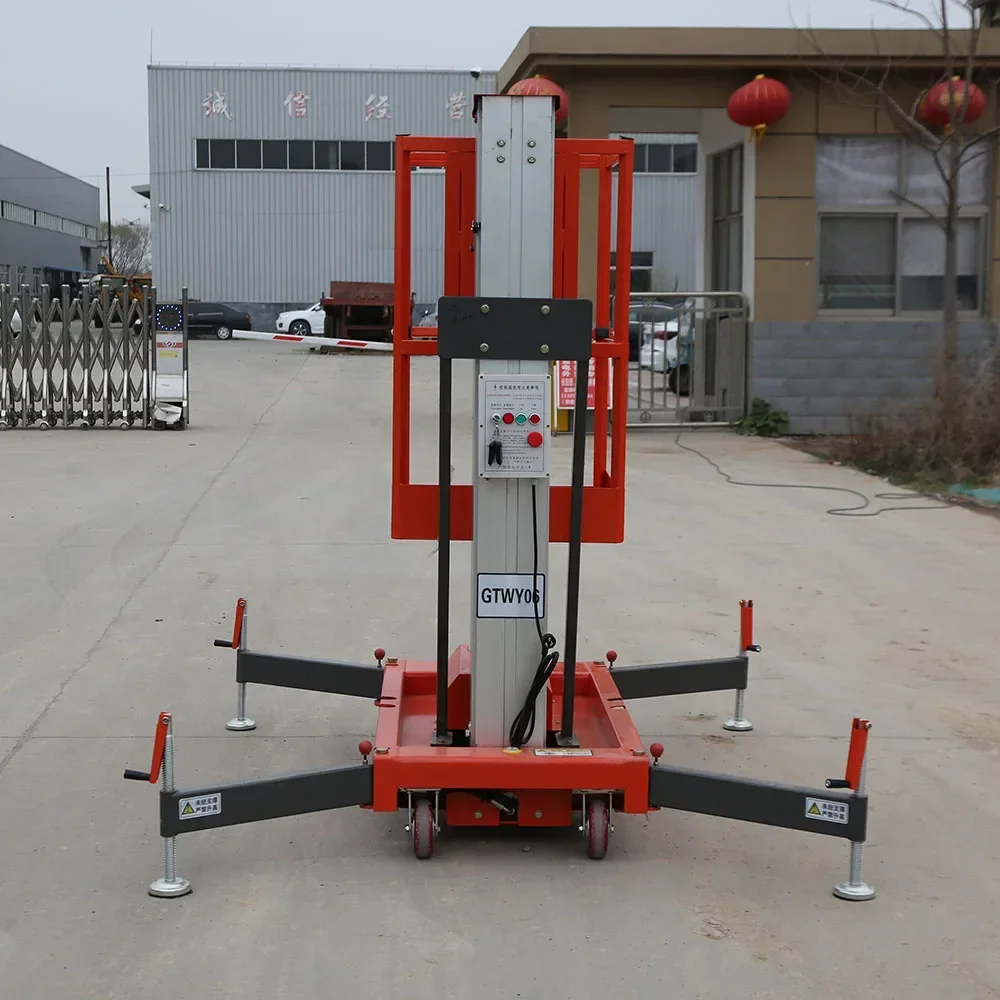 Plug-in type elektrische Aluin-werkheftafel 10 meter hoogte 130 kg Laadvermogen Bewegende lift Manpower Move Klein formaat