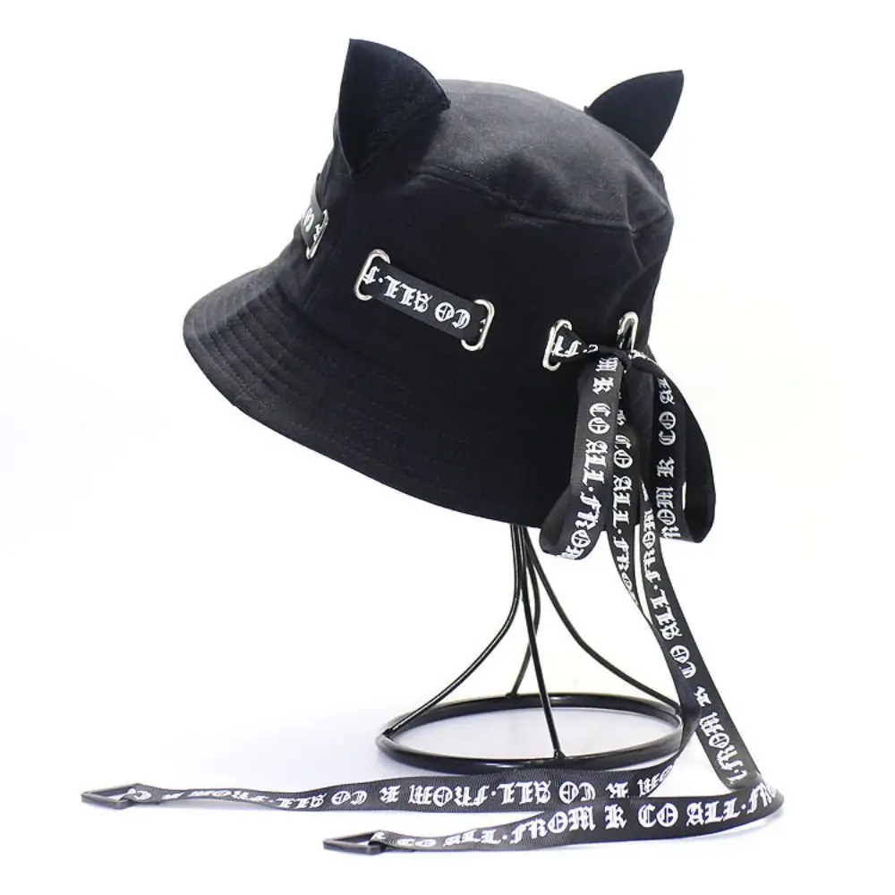 Cotton Hip Hop Bonnets Casual Panama Hat Streamer Fisherman Cap Cute Cat Ears Summer Sun Caps Bucket Hat