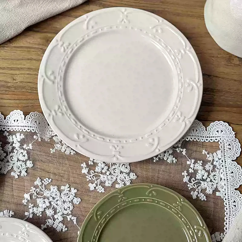 أدوات مائدة سيراميك مزخرفة بلون سادة، لوحة معكرونة مستديرة بسيطة وعالية الجودة، طبق ساندويتش للإفطار المنزلي