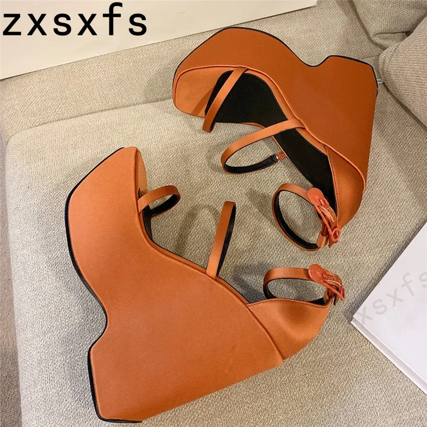 

Runway Super Wedges Heel Sandals Women Satin Narrow Band Platform Pumps Ladies Party High Heels Summer Gladiator Sandals Brand