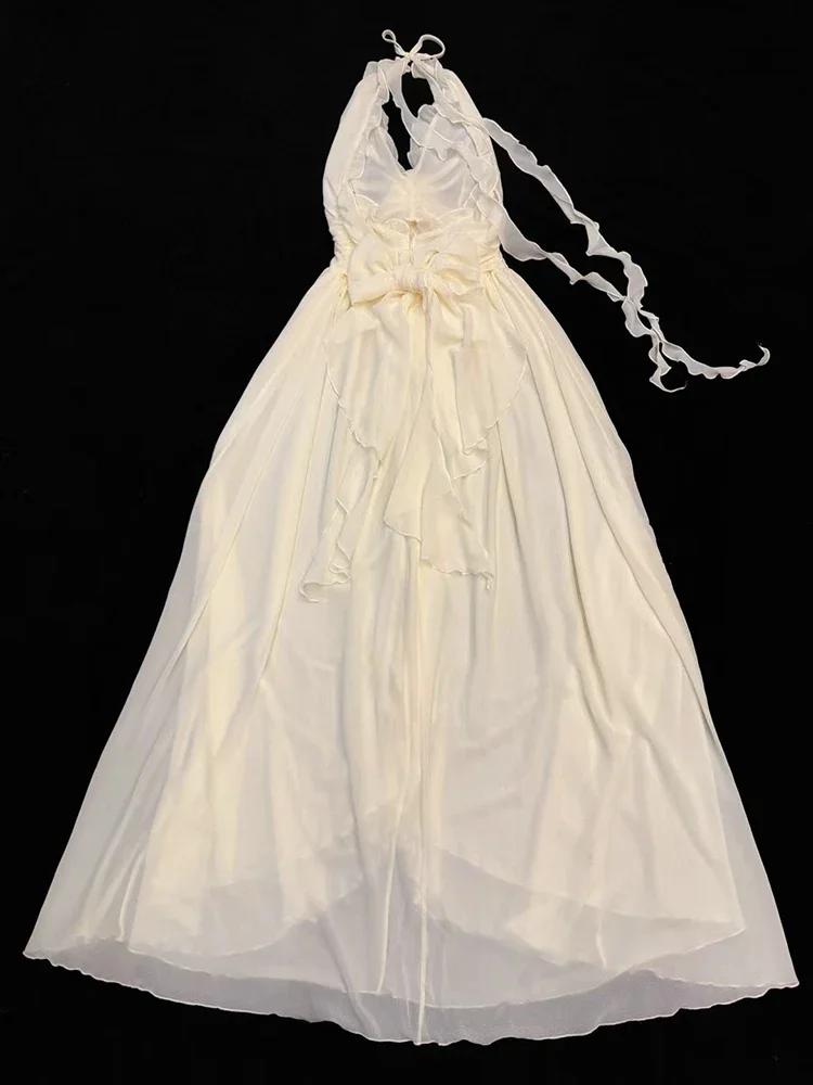 Gaun Panjang Kerut Cetak Leher V Dalam Halter Seksi Gaun Berenda Terbungkus Bunga Punggung Terbuka Tanpa Lengan Wanita Gaun Pesta Malam