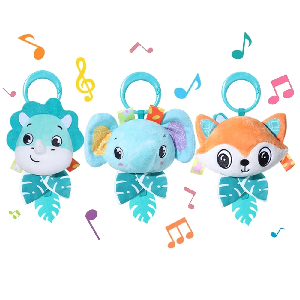 Cartoon Animal Stuffed Hanging Rattle Children Bed Crib Car Seat Travel Stroller Soft Plush Toys with Wind Chimes Gift