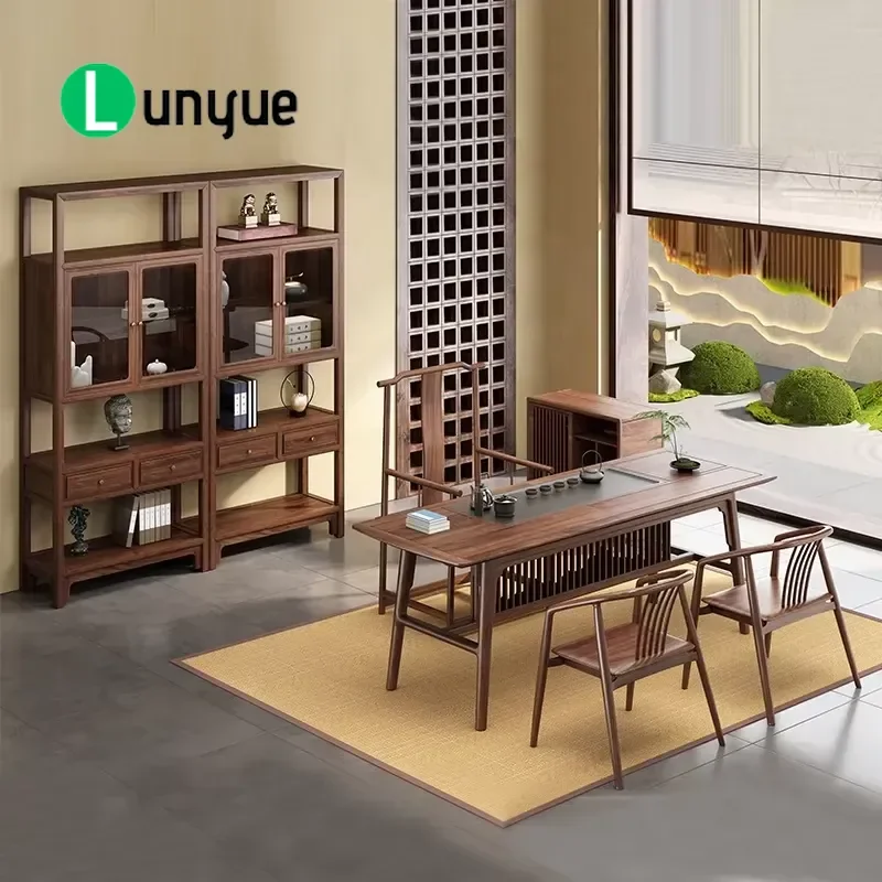 Chinese Style Solid Wood Coffee Table and Chair Set Durable Modern Design Living Room Furniture for Apartment Home Decor
