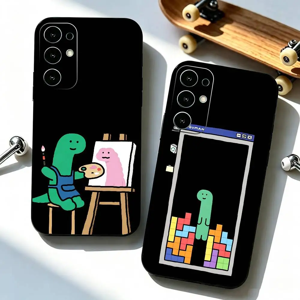 Cute Cartoon Jogumans Dinosaur Phone Case For Samsung S25,S24,S21,S22,S23,S30,Ultra,S20,Plus,Fe,Soft Silicone Black Cover