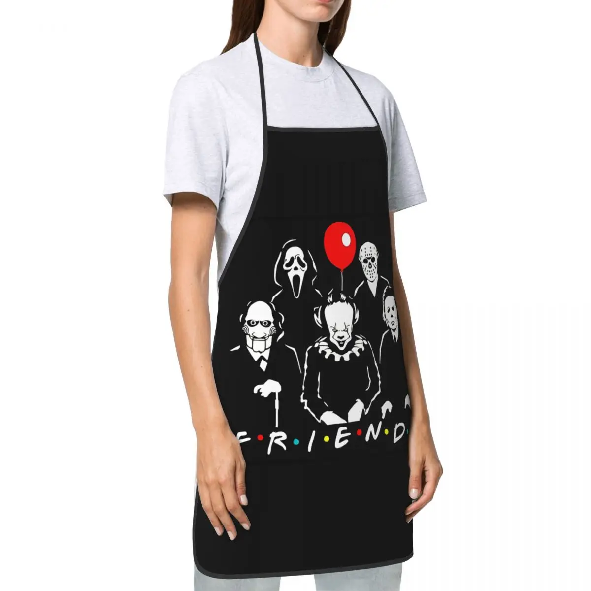 Horror Movie Character Friends Apron for Women Men Unisex Bib Halloween Kitchen Cooking Tablier Cuisine Chef Painting