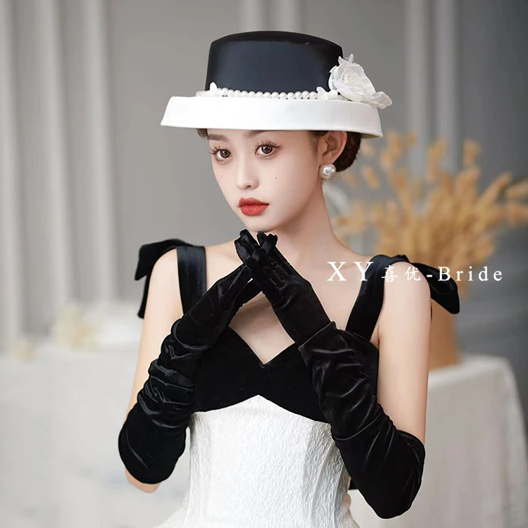 Classic White Black Formal Hat Headdress ElegantPhoto Shooting pearls Fascinator Hat Church Wedding Hat Women Fedoras Headdress