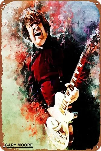 w1,Legendary Guitarist Gary Moore Metal Tin Sign Poster Vintage Art Wall Decor