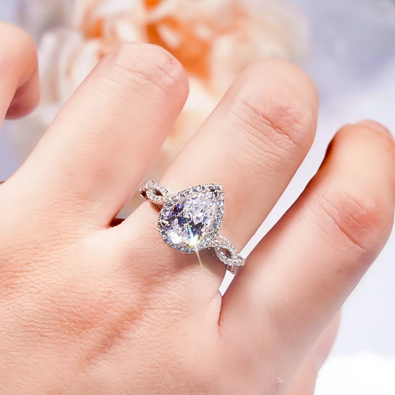 Trendy Water Drop Cubic Zirconia Ring 925 Sterling Silver Platinum Plated Temperament Wedding Engagement Ring Fine Jewelry 2023