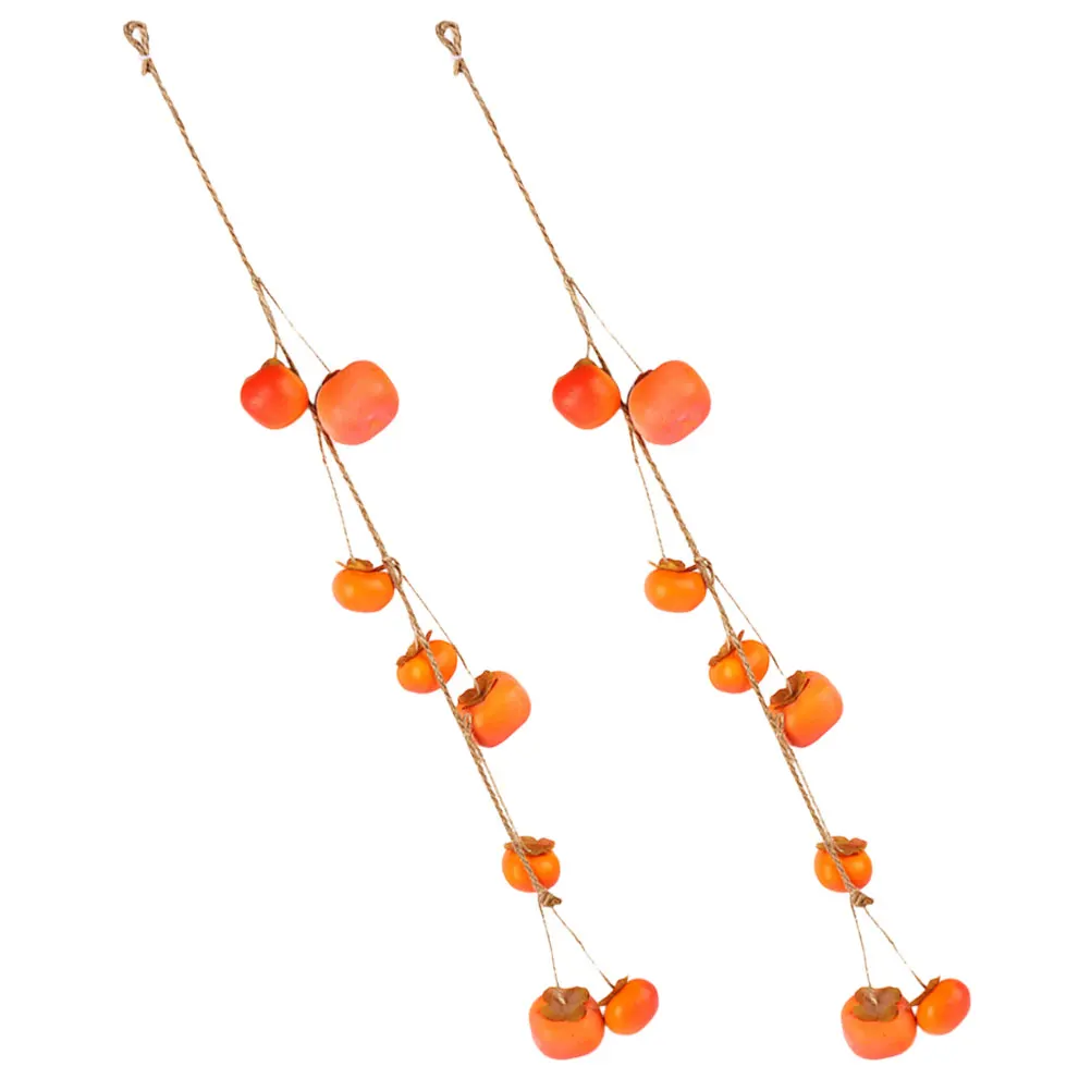 

2 Pcs Artificial Persimmon Decoration Home Supplies Hanging Fruit New Year Simulated Pendant Fake Adornment Gift