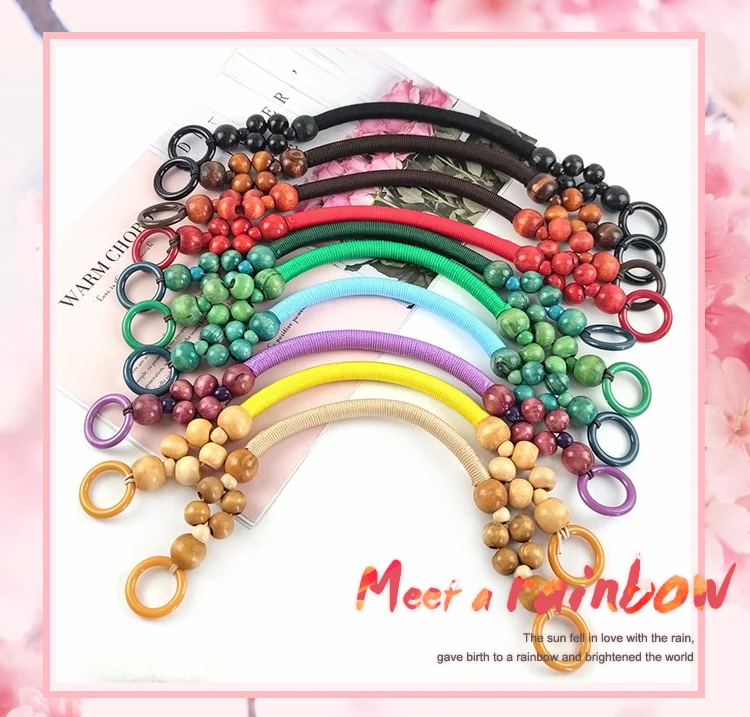2/4Pcs 37/48cm Wooden Beaded Purse Frame Rope Wrapped Bag Handles for Crochet Beach Totes DIY Bags Making Replacement Supplies
