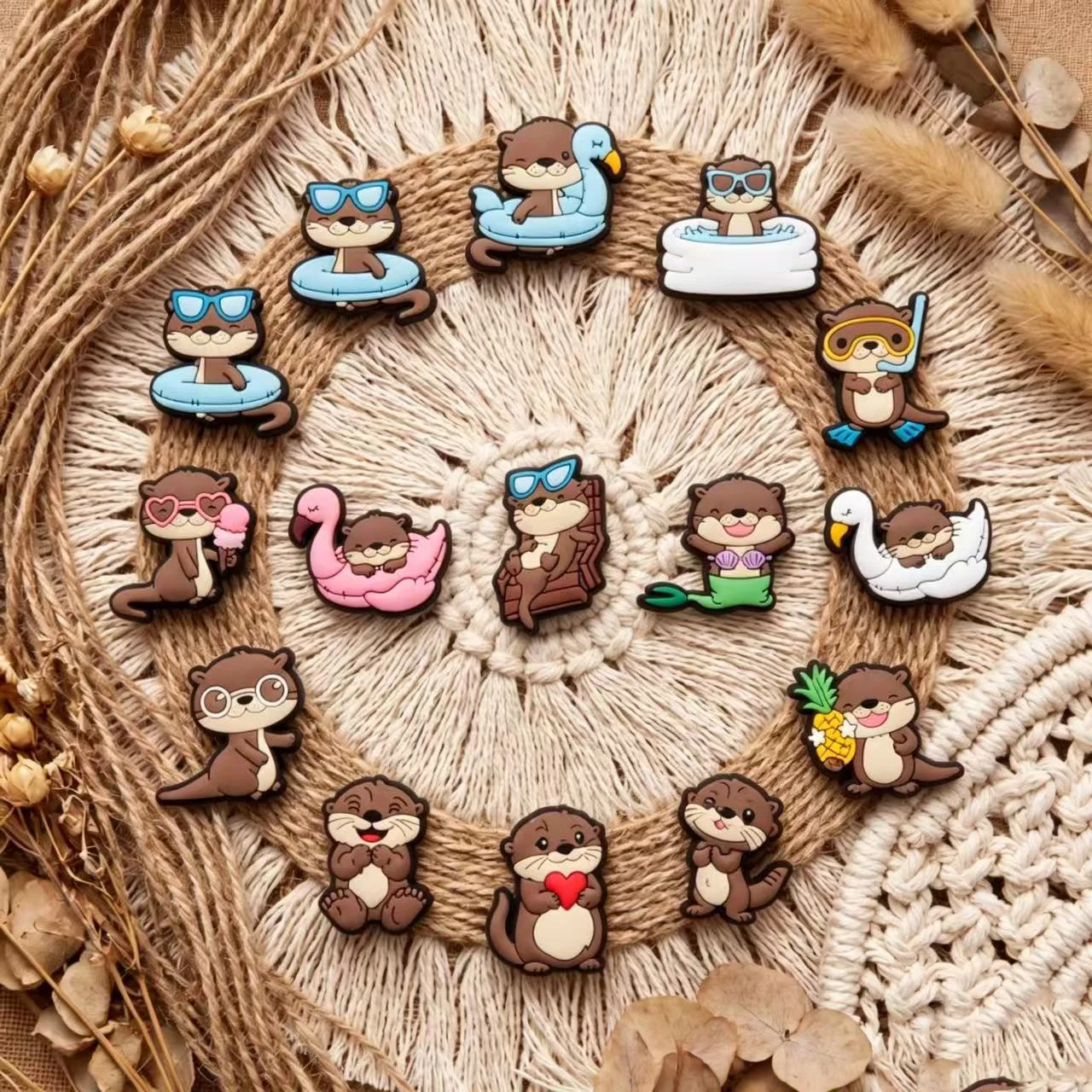 14pcs Cute Animal Otter Shoe Charms For Clogs Shoe Decoration Premium Quality Popular Shoe Accessories for Great X-mas Gift