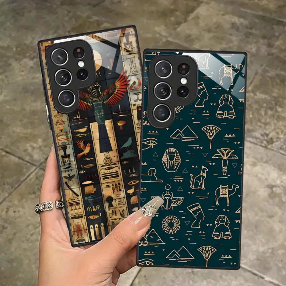 

Чехол для телефона в стиле древнего Египта для Samsung Galaxy A56 55 54 53 52 51 36 35 34 23 16 15 5G, стеклянный, цветной, красивый чехол