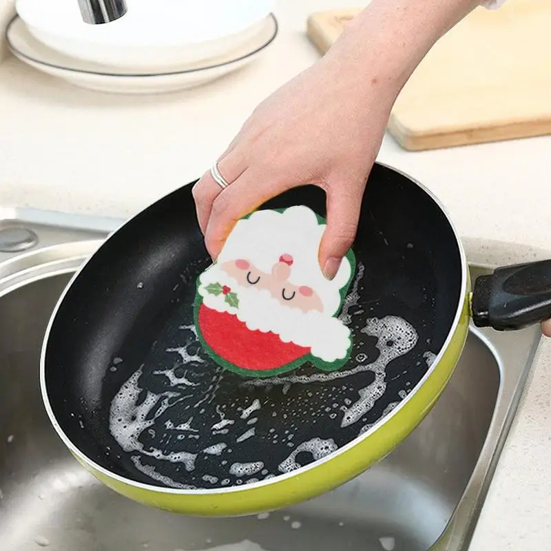 Christmas Sponge Soft Cleaning Sponge Rubs Santa Claus Dish Brush Multipurpose Scouring Pad Kitchen Cleaning Supplies